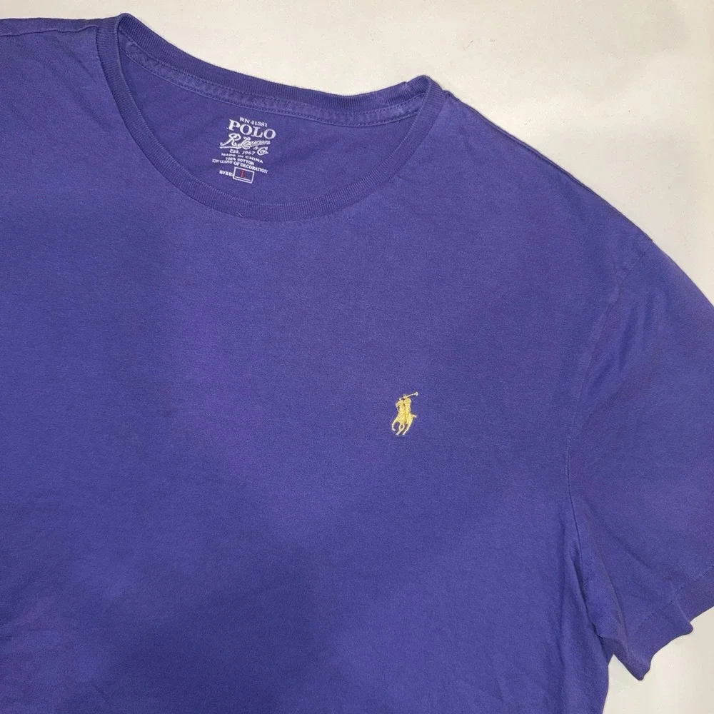 Polo Ralph Lauren Men’s Large Purple Crewneck T-Shirt Yellow Pony Short Sleeve